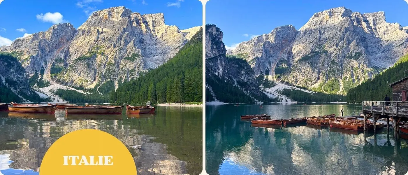 lago di braies dolomites avec les barques le matin avant l'arrivée des touristes